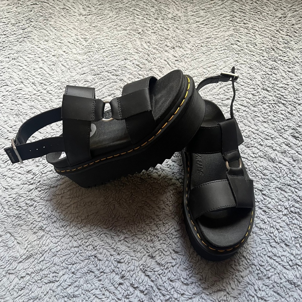 Dr. Martens Francis Black Leather Platform Gladiator Sandals Quad Sole Womens 7